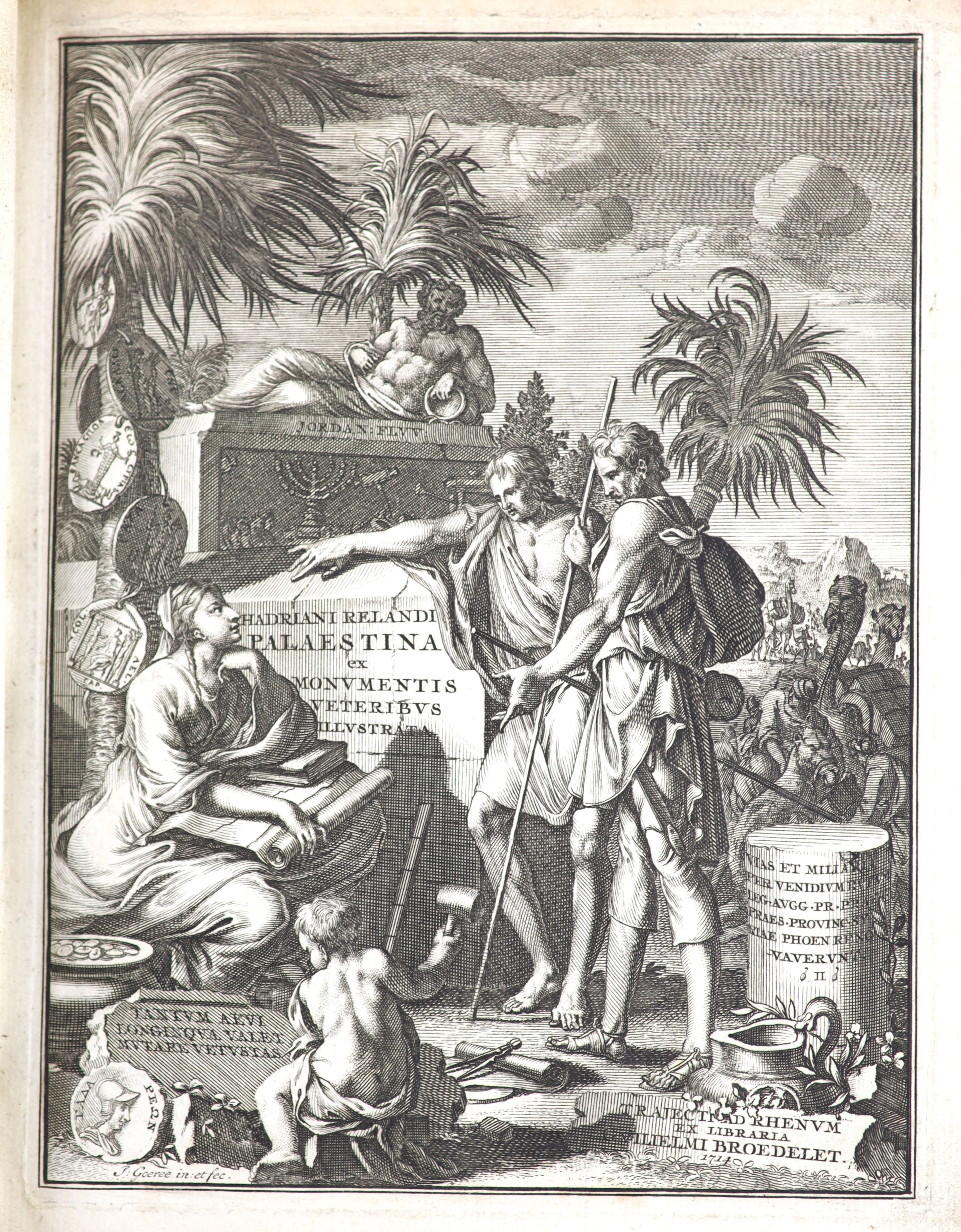 Reland, Adrianus - Palaestina ex Monumentis Verteribus Illustrata, 2 vols in 1, qto, contemporary vellum, folding portrait with 10 maps